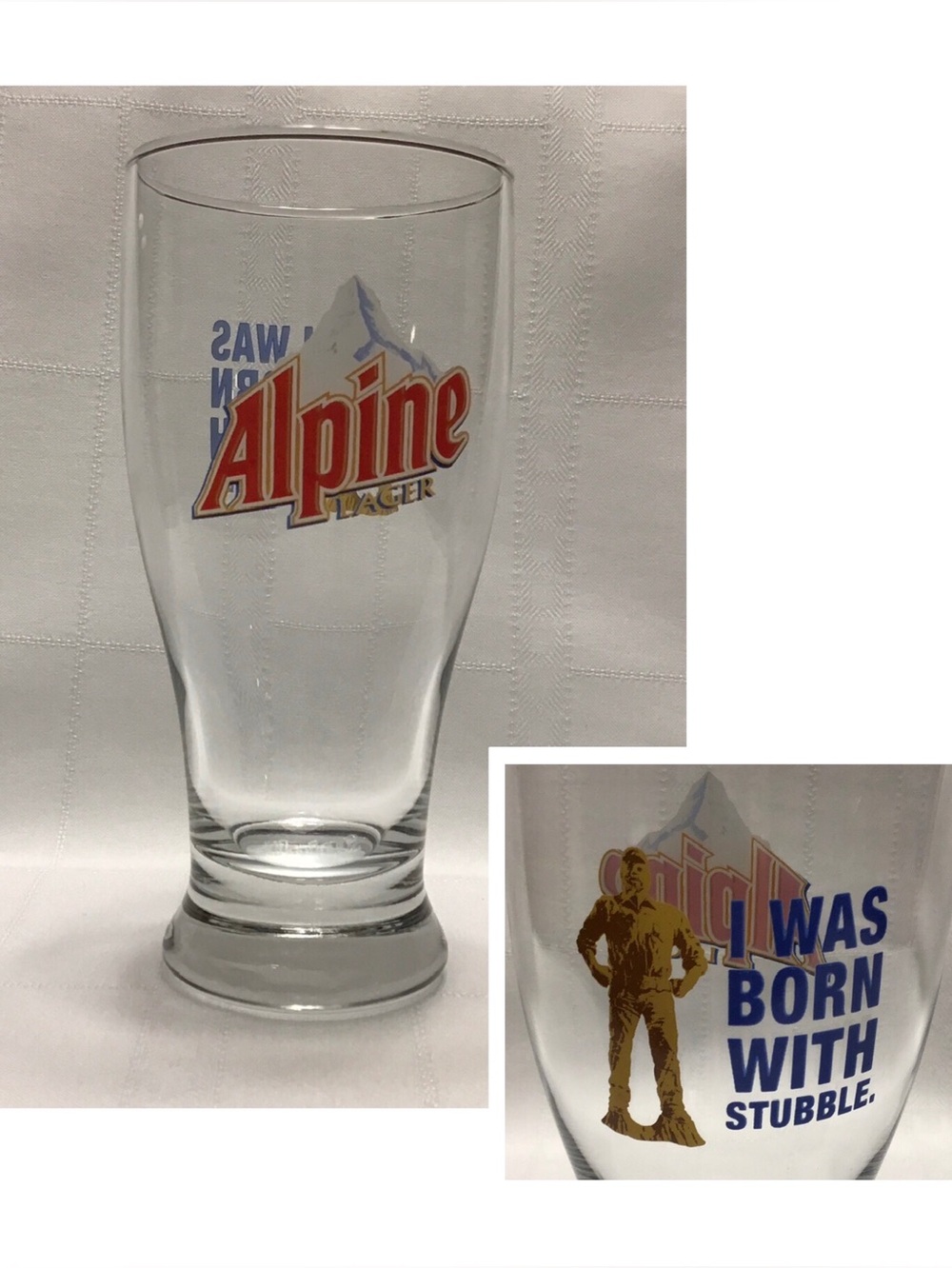 Alpine Lager Logo Beer Glass “I was born with stubble.”